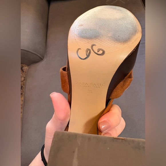 Zara Basic Collection Brown Block Chunky Heeled Sandals Size 7.5 - Picture 3 of 10